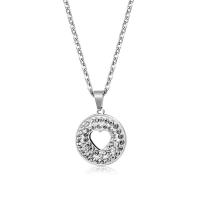 Collar de acero inoxidable de la joyería, con patrón de corazón & con diamantes de imitación, longitud aproximado 50 cm, Vendido por UD