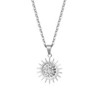 Collar de acero inoxidable de la joyería, sol, con diamantes de imitación, longitud:aproximado 50 cm, Vendido por UD