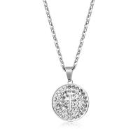 Collar de acero inoxidable de la joyería, con el patrón de la Cruz & con diamantes de imitación, longitud:aproximado 50 cm, Vendido por UD