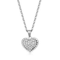 Rustfrit stål smykker halskæde, Stainless Steel, Heart, mode smykker & med rhinestone, Længde Ca. 50 cm, Solgt af PC