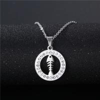 Stainless Steel Jewelry Necklace, Fish Bone, fashion jewelry & with rhinestone, Length:Approx 50 cm, Sold By PC