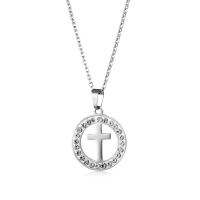 Stainless Steel Jewelry Necklace Cross fashion jewelry & with rhinestone Length Approx 50 cm Sold By PC