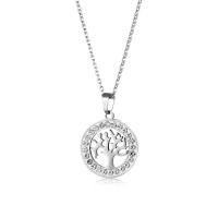 Collar de acero inoxidable de la joyería, Árbol de la vida, con diamantes de imitación, longitud:aproximado 50 cm, Vendido por UD
