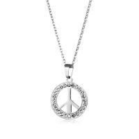 Collier de bijoux en acier inoxydable, Logo de la paix, bijoux de mode & avec strass, Longueur Environ 50 cm, Vendu par PC