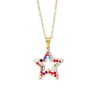 Stainless Steel Jewelry Necklace, Star, gold color plated, fashion jewelry & with rhinestone, golden, Length:Approx 50 cm, Sold By PC