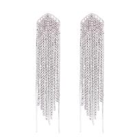 Fashion Fringe Earrings, Rhinestone, Tassel, plated, fashion jewelry & for woman, more colors for choice, 16x92mm, Sold By Pair