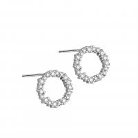 925 Sterling Silver Stud Earrings Donut plated for woman & with rhinestone & hollow 11mm Sold By Pair