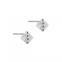 925 Sterling Silver Stud Earrings Rhombus plated for woman & with rhinestone Sold By Pair