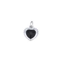 925 Sterling Silver Pendant, with Black Agate, Heart, DIY, 10.90x12.20x3.70mm, Hole:Approx 3.6mm, Sold By PC