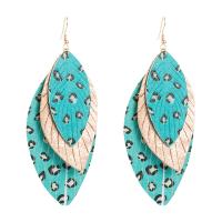 Zinc Alloy Drop Earring with PU Leather gold color plated for woman & leopard pattern Sold By Pair