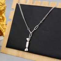 Brass Necklace, Candy, silver color plated, for woman, 7x25mm, Length:Approx 21.25 Inch, Sold By PC
