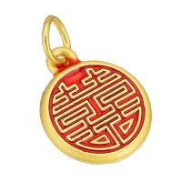 Brass Jewelry Pendants Flat Round gold color plated double-sided enamel & two tone red Approx 4mm Sold By Lot
