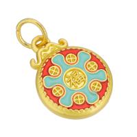 Brass Jewelry Pendants Flat Round gold color plated double-sided enamel & two tone two different colored Approx 4mm Sold By Lot