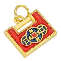 Brass Jewelry Pendants, Lock, gold color plated, double-sided enamel & two tone, two different colored, 15x14x3mm, Hole:Approx 4mm, 10PCs/Lot, Sold By Lot