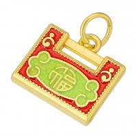Brass Jewelry Pendants Lock gold color plated double-sided enamel & two tone two different colored Approx 4mm Sold By Lot