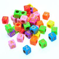 Alphabet Acrylic Beads Square painted DIY & with letter pattern mixed colors Sold By G