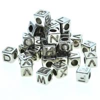 Alfabet Akryl perler, Square, malede, du kan DIY & med bogstavet mønster, grå, 7x7mm, 1900pc'er/Bag, Solgt af Bag