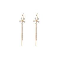 Fashion Fringe Earrings, Brass, 925 thailand sterling silver post pin, real gold plated, fashion jewelry & for woman & with cubic zirconia, golden, 79x15mm, Sold By Pair
