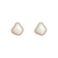 Zinc Alloy Stud Earring with ABS Plastic Pearl 925 thailand sterling silver post pin high quality plated fashion jewelry & for woman & with rhinestone white Sold By Pair