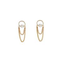 Brass Drop Earring, with ABS Plastic Pearl, real gold plated, fashion jewelry & for woman, golden, 48x16mm, Sold By Pair