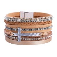 PU Leather Cord Bracelets fashion jewelry & for woman & with rhinestone 40mm Length 7.68 Inch Sold By PC
