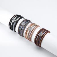 PU Leather Cord Bracelets with Zinc Alloy fashion jewelry & for woman & with rhinestone Length 7.68 Inch Sold By PC