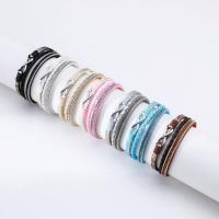 PU Leather Cord Bracelets with Zinc Alloy fashion jewelry & for woman & with rhinestone Length 7.63 Inch Sold By PC