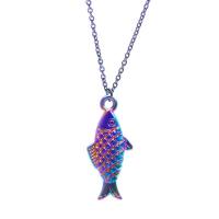 Κράμα ψευδάργυρου Μενταγιόν, Ψάρι, πολύχρωμα επιχρυσωμένο, κοσμήματα μόδας, πολύχρωμα, 9x3x20mm, Sold Με PC