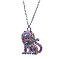 Pingentes animais de liga de zinco, Leão, platinado colorido, joias de moda, multi colorido, 28x9x37mm, vendido por PC
