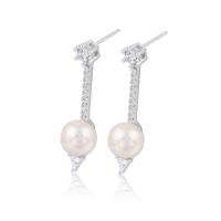 925 Sterling Silver Stud Earrings, with Shell Pearl, platinum plated, for woman & with rhinestone, more colors for choice, 4.5x30mm, 8mm, Sold By Pair