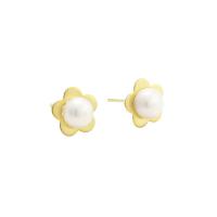925 Sterling Silver Stud Earrings, with Plastic Pearl, Flower, plated, fashion jewelry & for woman, more colors for choice, 10x10mm, 6.5mm, Sold By Pair