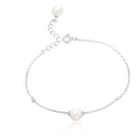 925 Sterling Silver Bracelet with Freshwater Pearl platinum plated oval chain & for woman 6mm Sold Per Approx 6.3 Inch Strand