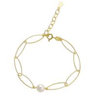 925 Sterling Silver Bracelet, with Freshwater Pearl, with 1.37inch extender chain, plated, Korean style & for woman, more colors for choice, 6mm, 8mm, Sold Per Approx 6.5 Inch Strand