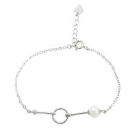 925 Sterling Silver Bracelet with Freshwater Pearl with 1.18inch extender chain platinum plated Korean style & oval chain & for woman 6mm Sold Per Approx 6.3 Inch Strand
