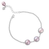 925 Sterling Silver Bangle Bracelet, with Freshwater Pearl, with 1.18inch extender chain, Round, platinum plated, Korean style & oval chain & for woman, more colors for choice, 7mm, 6mm, Sold Per Approx 5.9 Inch Strand