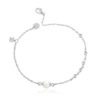 925 Sterling Silver Bangle Bracelet, with Freshwater Pearl, with 1.18inch extender chain, platinum plated, Korean style & oval chain & for woman & with rhinestone, 6mm, Sold Per Approx 6.7 Inch Strand