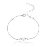 925 Sterling Silver Bangle Bracelet with Freshwater Pearl with 1.96inch extender chain Round platinum plated Korean style & for woman 8mm 2.3mm Sold Per Approx 4.72 Inch Strand