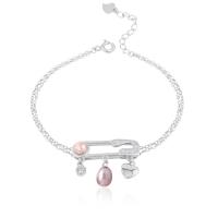 925 Sterling Silver Bangle Bracelet with Freshwater Pearl with 1.18inch extender chain Paper Clip platinum plated oval chain & for woman & with rhinestone & hollow 6mm 4.5mm Sold Per Approx 6.69 Inch Strand