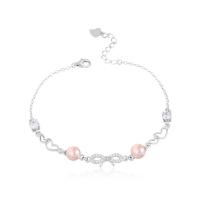925 Sterling Silver Bangle Bracelet, with Freshwater Pearl, with 1.18inch extender chain, Bowknot, platinum plated, oval chain & for woman & with rhinestone & hollow, more colors for choice, 6mm, Sold Per Approx 6.69 Inch Strand