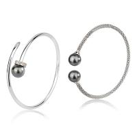 925 Sterling Silver Cuff Bangle, with Shell Pearl, platinum plated, different styles for choice & for woman & with rhinestone, 10mm, Sold By PC