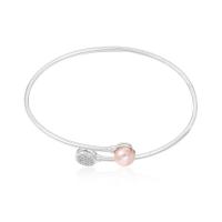 925 Sterling Silver Cuff Bangle, with Freshwater Pearl, platinum plated, adjustable & for woman & with rhinestone, more colors for choice, 7.5mm, 55-60mm, Sold By PC