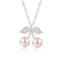 925 Sterling Silver Pearl Necklace with Freshwater Pearl with 1.96inch extender chain Cherry platinum plated Korean style & for woman & with rhinestone Sold Per Approx 17.7 Inch Strand