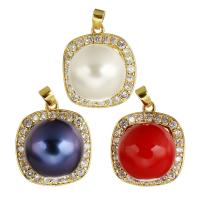 Cubic Zirconia Micro Pave Brass Pendant, with Plastic Pearl, gold color plated, micro pave cubic zirconia, more colors for choice, 18x21x15mm, Hole:Approx 3mm, 10PCs/Lot, Sold By Lot