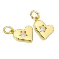 Cubic Zirconia Micro Pave Brass Pendant, Heart, gold color plated, micro pave cubic zirconia, 10x9x2mm, Hole:Approx 3mm, 10PCs/Lot, Sold By Lot