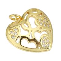 Cubic Zirconia Micro Pave Brass Pendant, Heart, gold color plated, micro pave cubic zirconia & hollow, 20x20x4mm, Hole:Approx 3mm, 10PCs/Lot, Sold By Lot