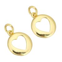 Brass Heart Pendants, Flat Round, gold color plated, hollow, 11x13x1mm, Hole:Approx 3mm, 10PCs/Lot, Sold By Lot