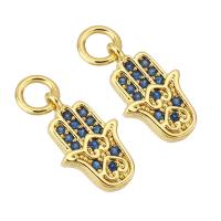 Cubic Zirconia Micro Pave Brass Pendant, Hand, gold color plated, micro pave cubic zirconia, 7x12x2mm, Hole:Approx 2mm, 10PCs/Lot, Sold By Lot