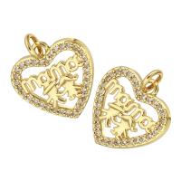Cubic Zirconia Micro Pave Brass Pendant, Heart, gold color plated, micro pave cubic zirconia & hollow, 14x14x2mm, Hole:Approx 2mm, 10PCs/Lot, Sold By Lot