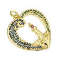 Cubic Zirconia Micro Pave Brass Pendant, Heart, gold color plated, micro pave cubic zirconia & hollow, 20x22x3mm, Hole:Approx 2mm, 10PCs/Lot, Sold By Lot