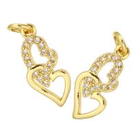 Cubic Zirconia Micro Pave Brass Pendant, Heart, gold color plated, micro pave cubic zirconia & hollow, 7x17x2mm, Hole:Approx 2mm, 10PCs/Lot, Sold By Lot